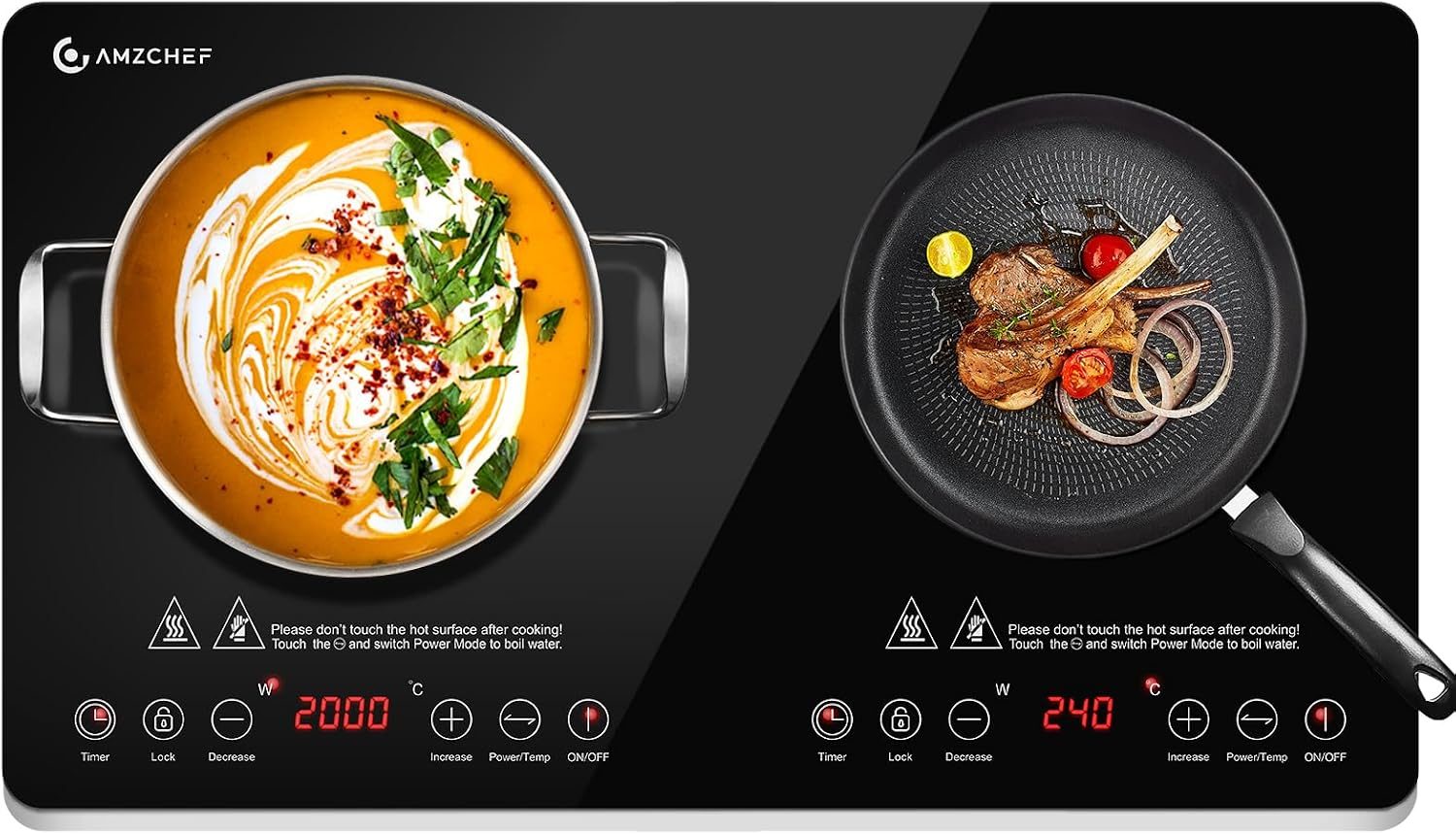 AMZCHEF dviejų kaitviečių indukcinė kaitlentė, 3500 W